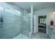 Modern bathroom with a large glass shower and grey tile at 145 Hedera Ct, Summerville, SC 29486