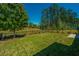 Landscaped backyard with a large grassy area and black metal fence at 145 Hedera Ct, Summerville, SC 29486