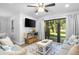 Cozy living room with a sofa and access to the backyard through sliding glass doors at 121 High Hammock Villas # 121, Seabrook Island, SC 29455