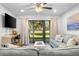 Relaxing living room featuring a sofa, sliding glass doors, and access to a grassy backyard at 121 High Hammock Villas # 121, Seabrook Island, SC 29455