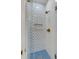 Stylish shower with blue and white patterned tiles and a glass enclosure at 517 Royall Ave, Mount Pleasant, SC 29464