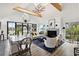Open floor plan great room with fireplace,water views and high ceilings at 4285 Clover Hill Rd, Green Pond, SC 29446