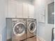 Laundry room with white cabinets and stainless steel washer and dryer at 2600 Josiah St, Charleston, SC 29492