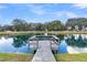 Serene pond with a wooden dock and lush greenery at 2238 Hamlin Sound Cir, Mount Pleasant, SC 29466