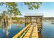 Wooden dock with gazebo overlooking calm water at 3904 Delinger Dr, Mount Pleasant, SC 29466