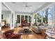 Sunroom with water views and built-in desk at 169 Marsh Island Dr, Kiawah Island, SC 29455
