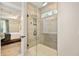 Bathroom with a walk-in shower and neutral tile at 112 Canewood Ln, Ridgeville, SC 29472
