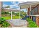 Large stone patio with covered area, landscaping, and access to the backyard at 106 Aviary Ct, Summerville, SC 29483