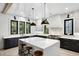 Modern kitchen with marble countertops, black cabinets, and gold hardware at 4028 Gnarled Oaks Ln, Johns Island, SC 29455