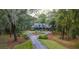 Stunning aerial view of a charming house with a circular driveway and beautifully landscaped grounds at 4028 Gnarled Oaks Ln, Johns Island, SC 29455