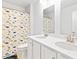Bathroom with double vanity and dinosaur-themed shower curtain at 180 Cherry Grove Dr, Summerville, SC 29483