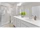 Double vanity bathroom with a large shower and neutral finishes at 426 Queenview Ln, Charleston, SC 29414