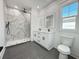 Modern bathroom with marble shower and double vanity at 2216 Clinton St, North Charleston, SC 29405