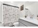 Clean bathroom with a shower/tub combo and gray vanity at 681 Mclernon Trce, Johns Island, SC 29455