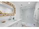 Spa-like bathroom with a walk-in shower and unique mirror at 1323 Pelican Watch Villas, Seabrook Island, SC 29455