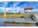 Private boat dock with covered seating area at 4252 Faber Place Dr # 203, North Charleston, SC 29405