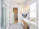 Spa-like bathroom with double vanity, large shower, and elegant tile flooring at 268 Clearpath Dr, Summerville, SC 29486