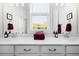Elegant bathroom with a double vanity, quartz countertop, and large mirror at 104 True Blue, Summerville, SC 29486