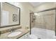 Clean bathroom with granite countertop, shower, and tub at 404 Claymoor Village Ln, Summerville, SC 29486