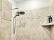Modern shower with double shower heads and built-in shelving at 404 Claymoor Village Ln, Summerville, SC 29486