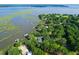 Aerial view showing a house nestled among trees near the water at 4627 Shark Hole Rd, Meggett, SC 29449