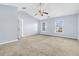 Bright and airy bedroom with neutral carpeting and ceiling fan at 319 Deep River Rd, Summerville, SC 29486