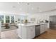 Modern kitchen with white cabinets, large island, stainless steel appliances and adjacent living room at 569 Trotters Ln # 222, Moncks Corner, SC 29461