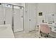 Modern bathroom with a large shower, vanity, and a makeup station at 1011 Mossy Rock Dr, Summerville, SC 29485
