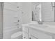 Simple bathroom with shower/tub combo and white vanity at 1820 Agate Bay Dr, Mount Pleasant, SC 29466