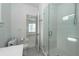 Clean bathroom with a white vanity and geometric tile floor at 195 Saint Philip St, Charleston, SC 29403