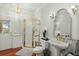 Elegant bathroom with a large shower and pedestal sink at 122 Cainhoy Landing Rd, Charleston, SC 29492
