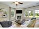 Living room with a corner fireplace, large windows and comfortable seating area at 117 Crosscut Ln, Summerville, SC 29486