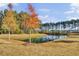 Serene pond surrounded by lush trees and grassy areas at 373 Whispering Breeze Ln, Summerville, SC 29486