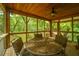 Screened porch with seating area, ceiling fan, and wooded views at 8389 Chisolm Plantation Rd, Edisto Island, SC 29438