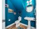 Stylish bathroom with bold blue walls and a pedestal sink at 907 High Nest Ln, James Island, SC 29412