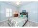 Cozy bedroom with patterned bedding, bedside table, and window with shutters at 907 High Nest Ln, James Island, SC 29412