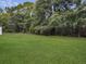 Grassy backyard with trees, a shed, and a fire pit at 6713 Augusta Hwy, Smoaks, SC 29481