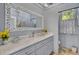 Bathroom features marble countertop, gray cabinets, and ornate mirror at 208 Sumter Ave, Summerville, SC 29483