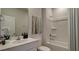 Bathroom with single vanity, tub shower, and neutral colors at 215 Pine Crest View Dr, Summerville, SC 29486