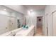 Bathroom with double vanity, large mirror, and separate shower at 302 Tiliwa St, Summerville, SC 29486