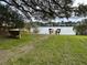 Private backyard with a wooden dock leading to a lake at 1581 Harborsun Dr, Charleston, SC 29412