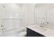 Clean bathroom featuring a shower/tub combo and updated vanity at 825 Gentle Breeze Dr, Summerville, SC 29486
