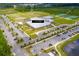 Aerial view of Cane Bay YMCA, showing its building and parking lot at 309 Blue Shadows Ct, Summerville, SC 29486