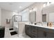 Elegant bathroom with double vanity, soaking tub, and glass shower at 655 Black Pine Rd, Moncks Corner, SC 29461