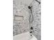 Shower stall with gray brick tile and handheld shower head at 132 Spring St, Charleston, SC 29403