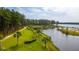 Aerial view of lake and lush green landscape with palm trees at 153 Belfort Pl, Summerville, SC 29486