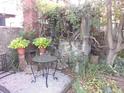 Small backyard with overgrown plants, a small table and a dilapidated structure at 5 President Pl, Charleston, SC 29403