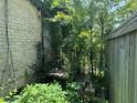 Overgrown backyard with brick wall, wooden fence, and old steps at 17 Reid St, Charleston, SC 29403