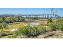 Aerial view of parkland with marsh views and bridge in background at 235 Cooper River Dr, Mount Pleasant, SC 29464