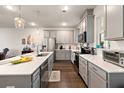 Modern kitchen with grey cabinets, quartz countertops, and an island at 139 Winding River Dr, Johns Island, SC 29455